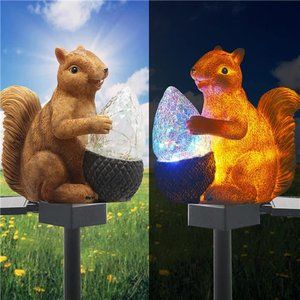 Upgraded Solar Garden Lights Outdoor Decor, Solar Squirrel Stake Lights Colorful